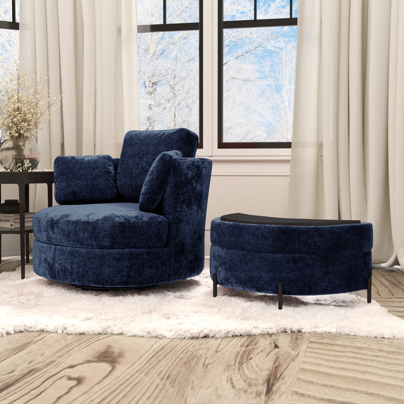 Fauteuil d'appoint pivotant avec repose-pieds de rangement, Marine