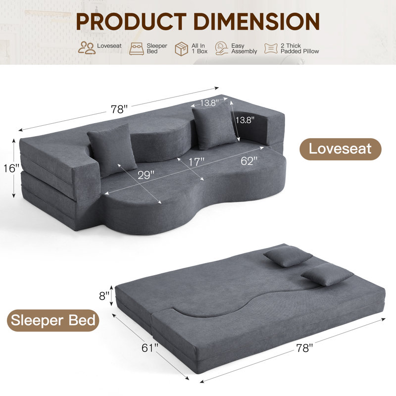Folding Sofa Bed, Floor Sofa Couch, Convertible Sofa Bed With High Density Foam, Foldable Floor Couch Bed For Living Room, Guest Room, Bedroom