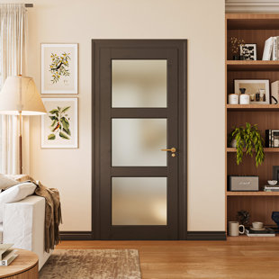 Frosted Glass Solid Manufactured Wood Paneled Standard French Door Slab Without Installation Hardware Kit
