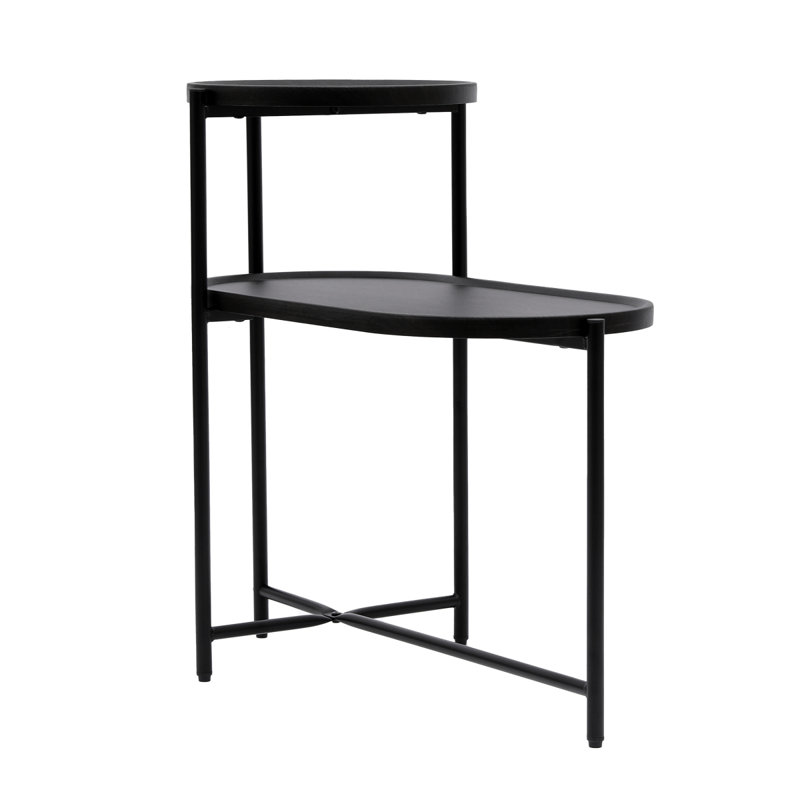 Petite table d'appoint ronde en bois avec plateau de rangement et tables de bout ovales à 2 niveaux pour le salon (noir)