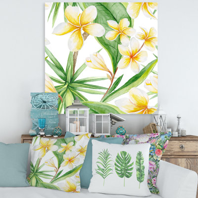Feuillage tropical et fleurs jaunes X - peinture sur toile