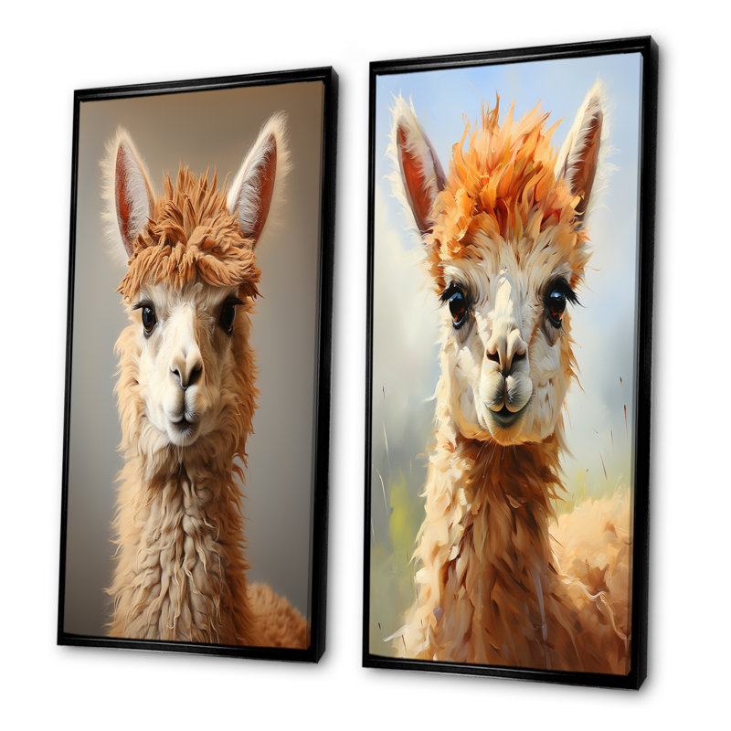 «Brown Majestic Alpaca Portrait I», ensemble de 2 reproductions d'art sur toile Alpaca, Cadre noir, H 40 po x l 41 po