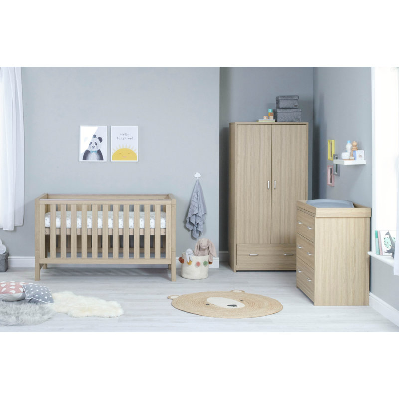 Luno Cot Bed 3-Piece Nursery Furniture Set, Oak