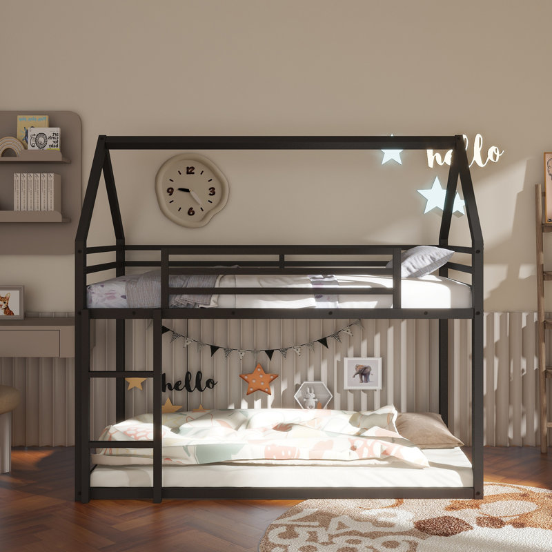 Lit superposé simple au-dessus de simple avec échelle intégrée, Noir