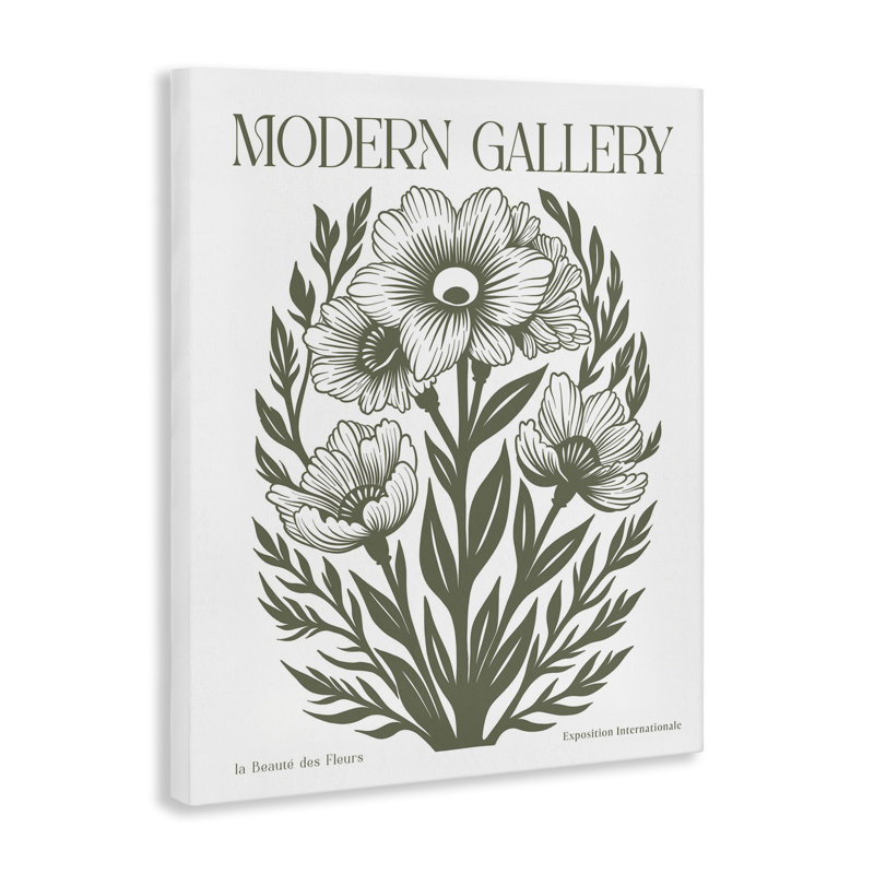Art moderne sur toile, "Modern Gallery Green Florals", par lettré et doublé, H 20 po x l 16 po