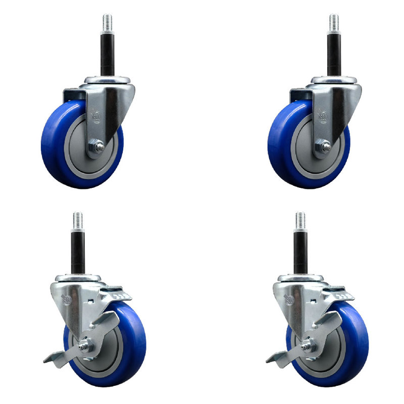Ensemble de roulettes extensibles pivotantes en poly sur roulettes 2 freins SCC TLB 4 po x 3/4 po, Bleu