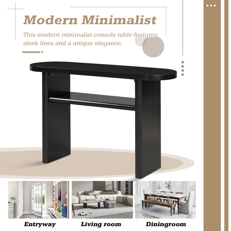  Minimalist Console Table with Rounded Edges and Sturdy Shelf, Blending Elegance and Durability for Any Space, Gray Wash