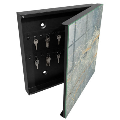 Key box for home, Opens to the right, 30x30x5, Black, Elegant gray texture with brown lines, 