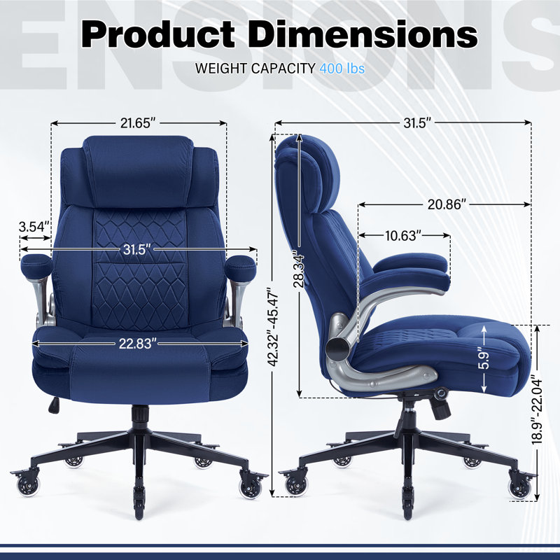 Fauteuil de direction ergonomique Big and Tall avec soutien lombaire réglable et accoudoirs, 400 lb, Marine