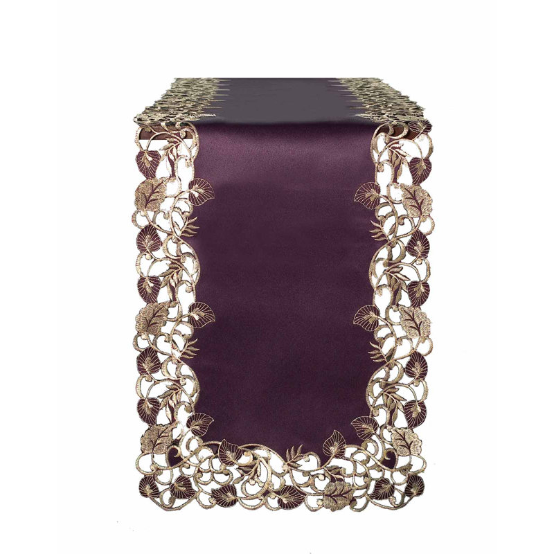 Niya Elegant Table Runner for Dining Room Decor Tarantino Lace Table Runner for Luxurious Table Decor, Plum/Gold