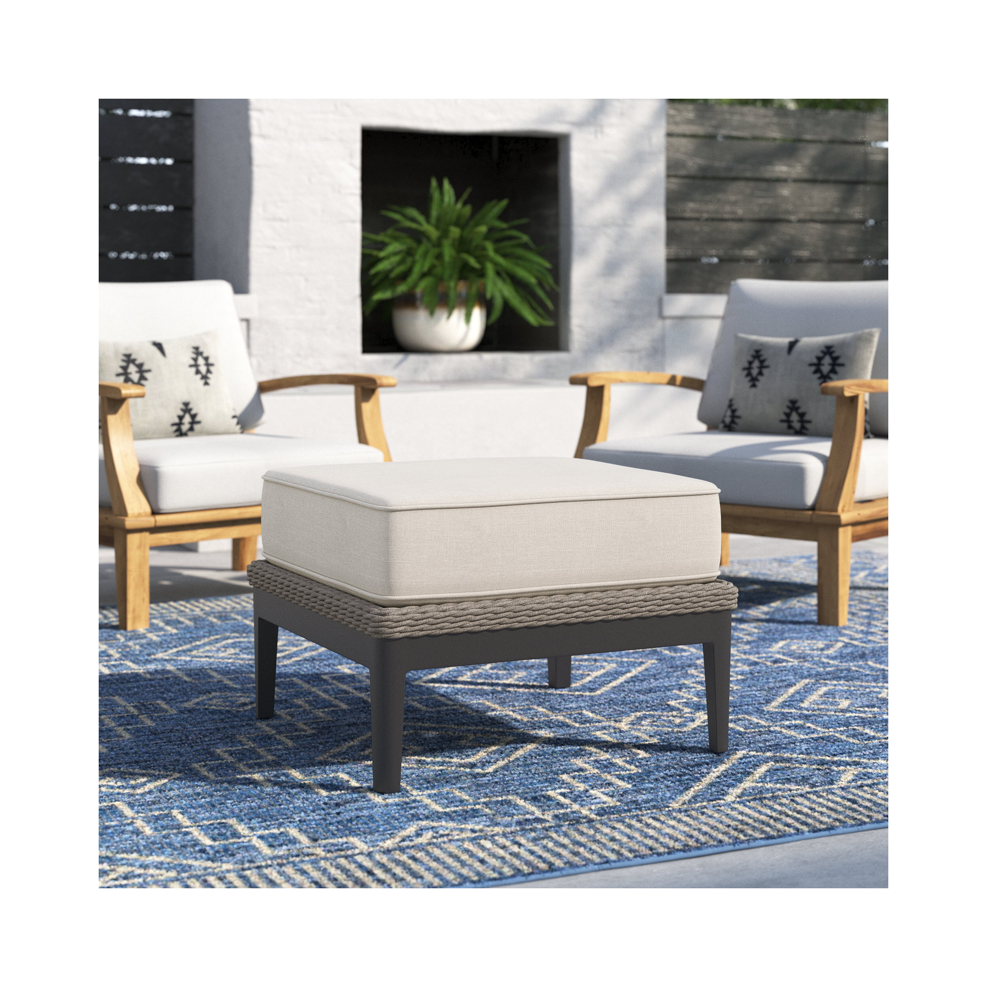 Aberdeen Outdoor Ottoman with Sunbrella® Cushion, Echo Ash Sunbrella®