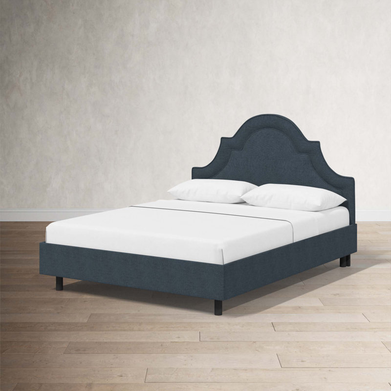 Knipe Upholstered Unfinished Scalloped Bed, King, Classic Navy Linen