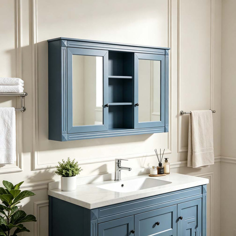 Armoire à miroir 55 pouces 2-en-1 à fixation murale, Bleu