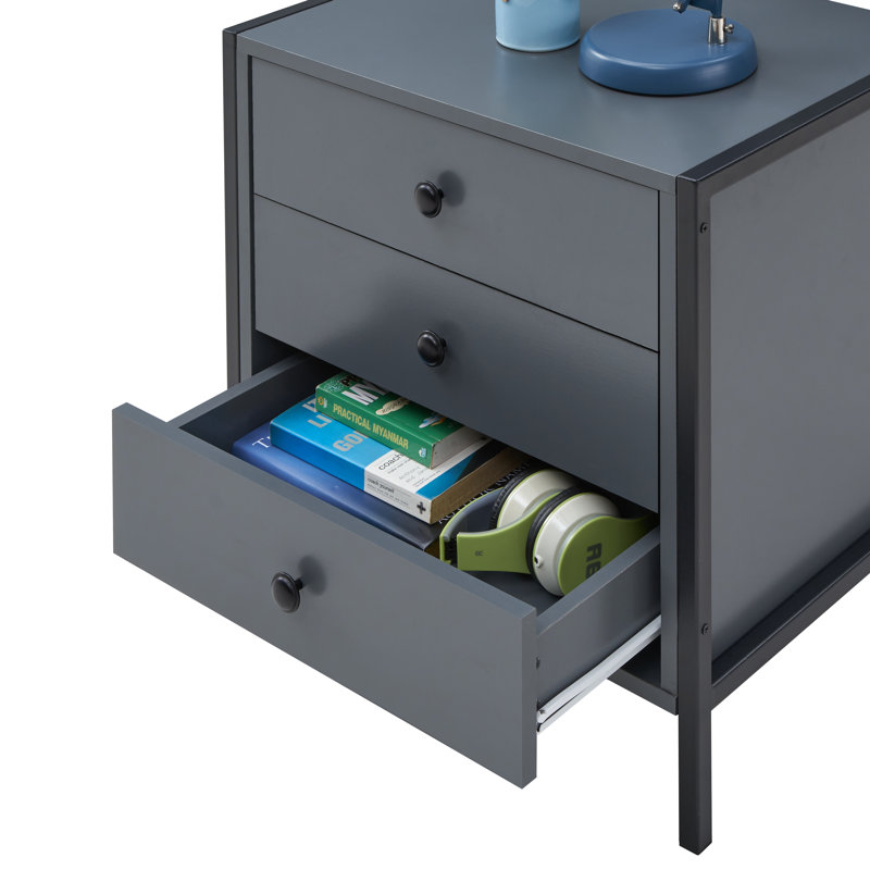 Harrold 53.8cm W Manufactured Wood Bedside Table, Dark Grey/Black