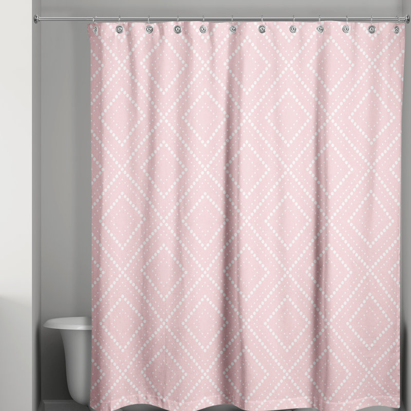 Rideau de douche simple à motif géométrique, Rose / blanc