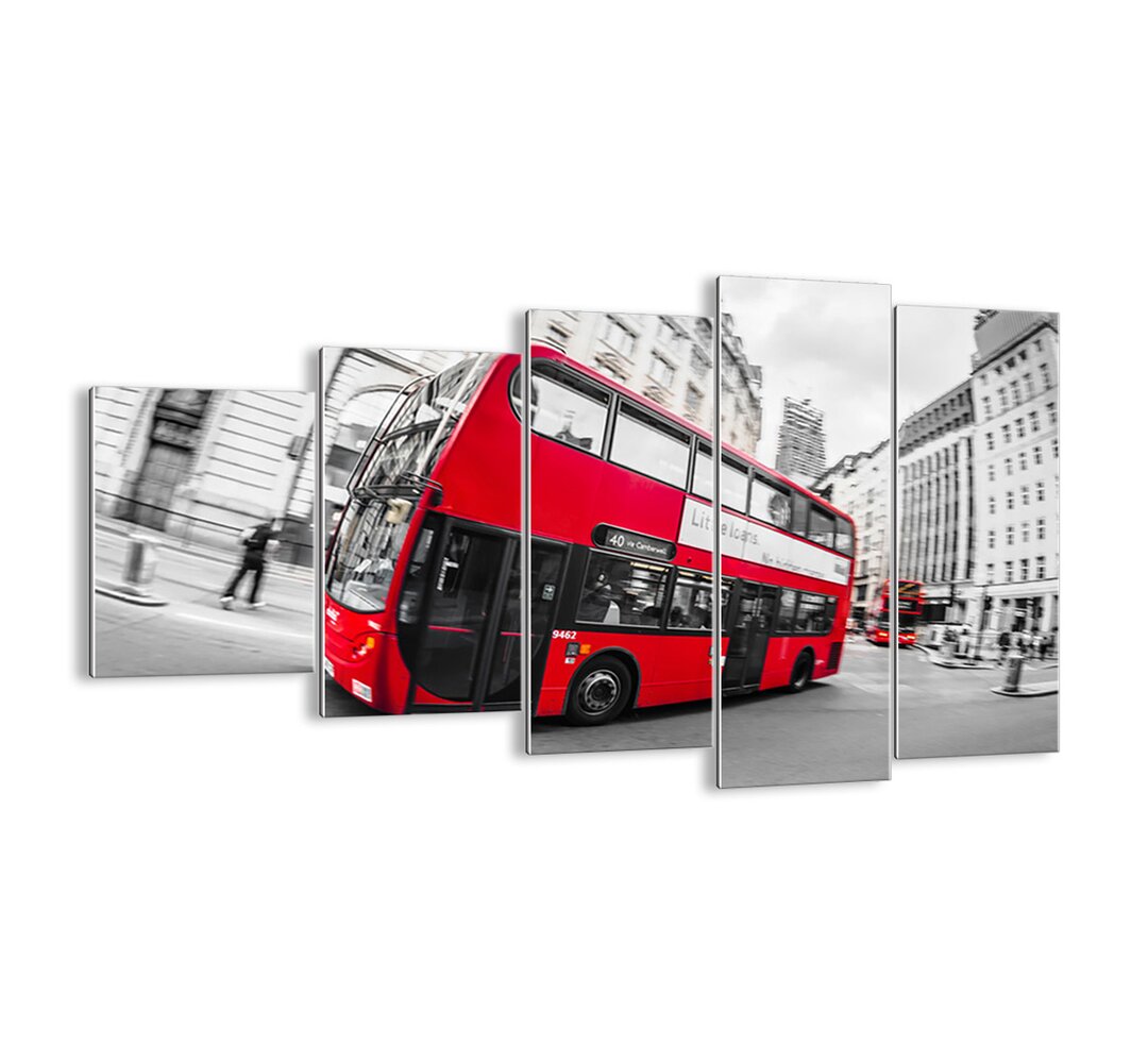 5-tlg. Glasbilder-Set Durch London im traditionellen Bus