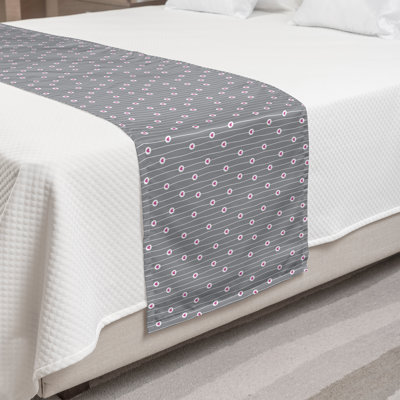 Ambesonne Love Bed Runner Hearts on Curvilinear Stripes Grey Pale Fuchsia White