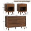 Ensemble de commode et de table de chevet Mid-Century en noyer courbé, commode haute à 6 tiroirs et ensemble de table de chevet pour 2 personnes