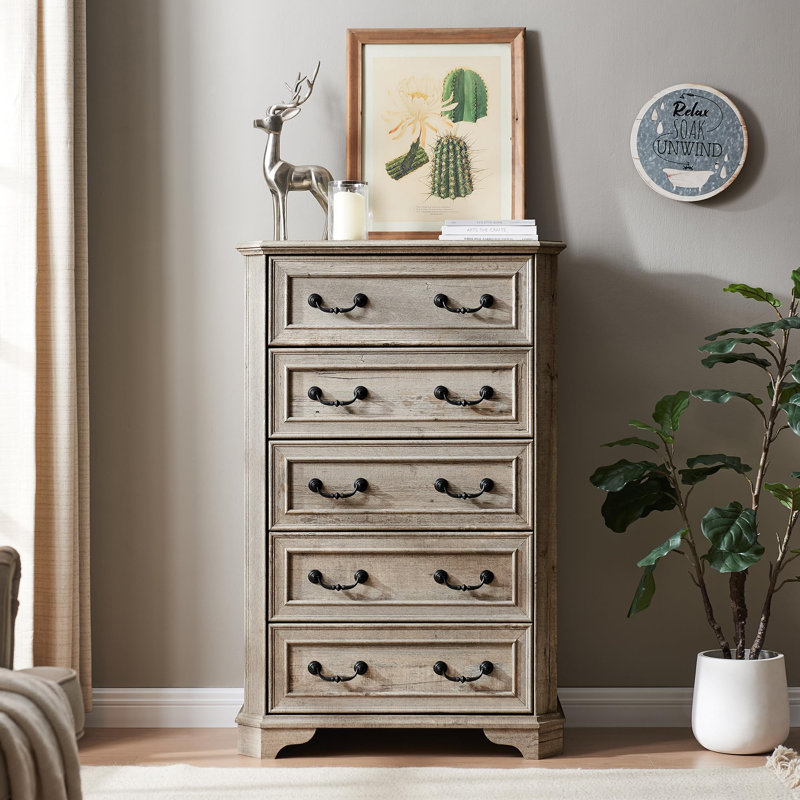 Commode 5 tiroirs Harbison, Chêne rustique pâle