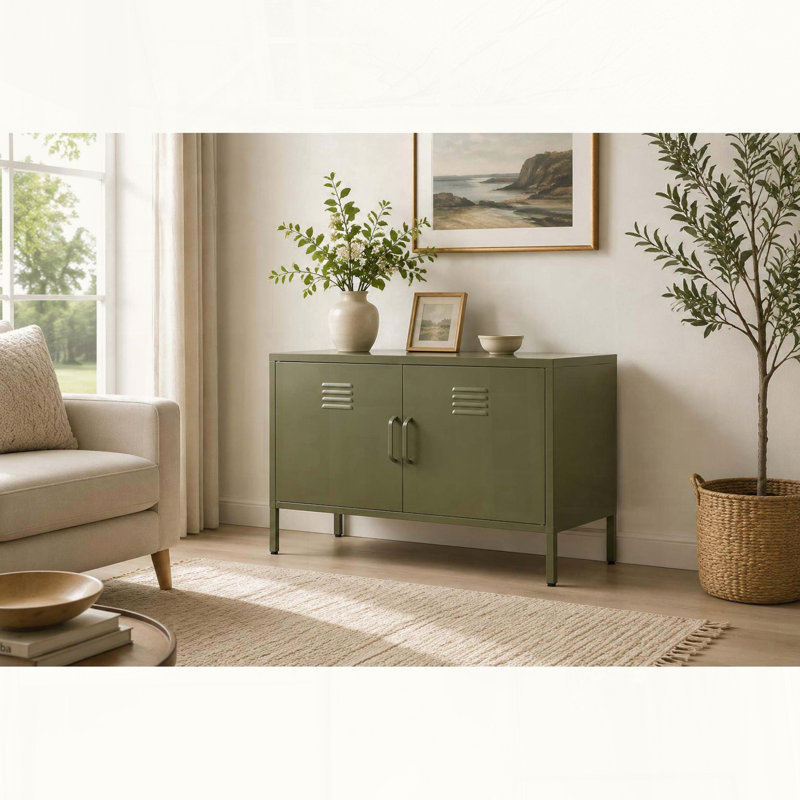 Armoire de rangement multifonctionnelle en métal avec tablette et pieds réglables, Olive Green