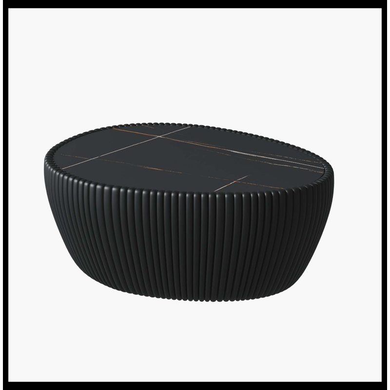 Table basse moderne en cuir fritté noir, Noir, Noir