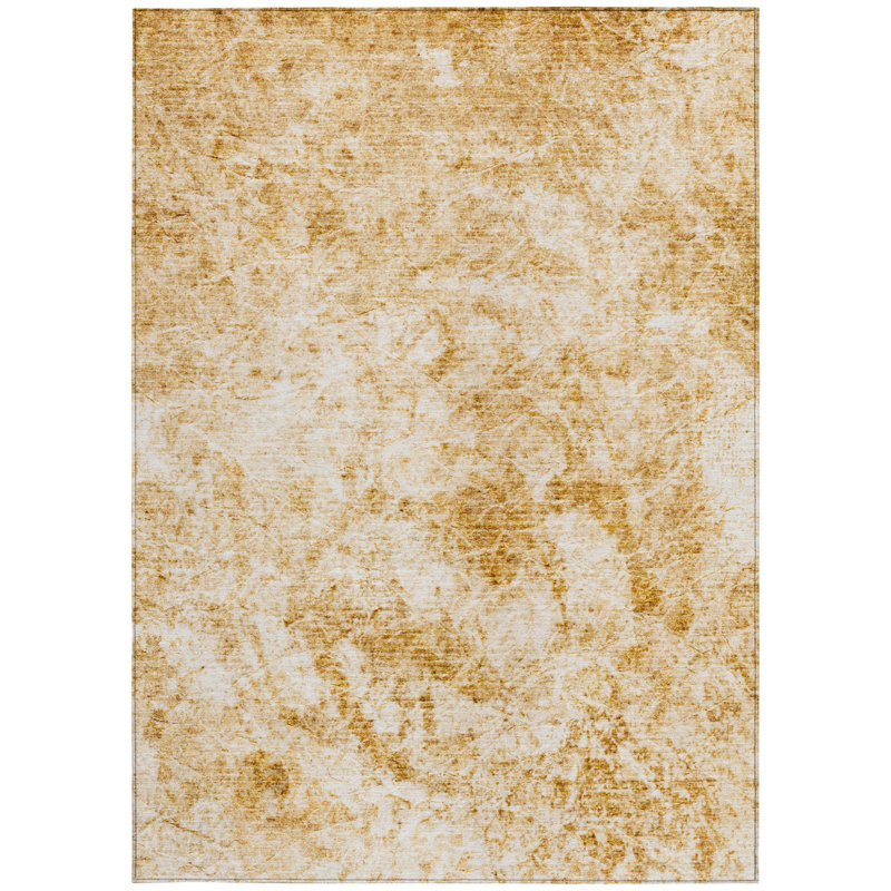 Tapis extérieur lavable antidérapant à motif abstrait crème et doré 3 pi x 5 pi