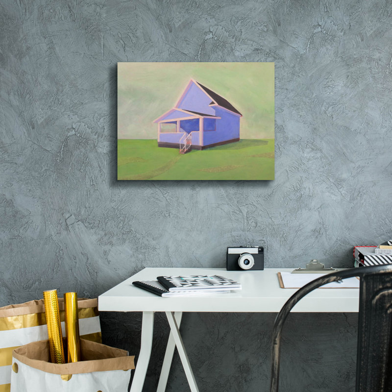  «Blue House» par Bebe Keith, art mural sur toile, 16 po x 12 po, H 12 po x l 16 po