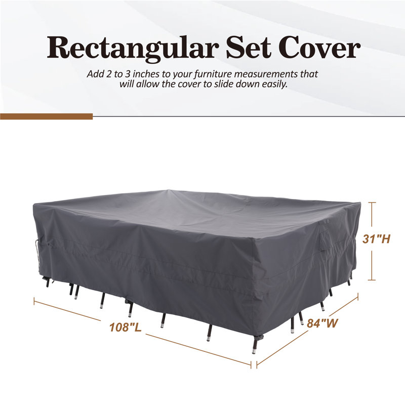 Premium Waterproof Outdoor Patio Rectangular Table Cover, Solution Dyed Rip-Stop Fabric, 3-Year Warranty, Gray