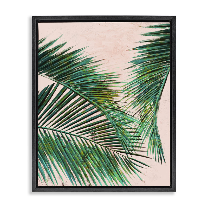 «Flowing Palms on Pink», art mural sur toile flottante par Patricia Pinto, Cadre flottant noir de jais, H 21 po x l 17 po