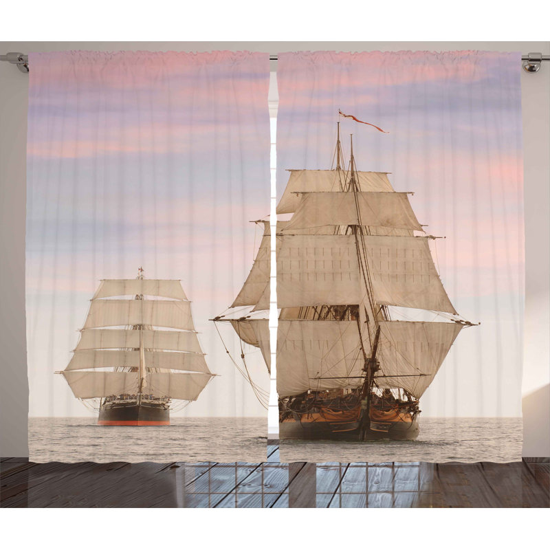 Ocean Nautical Semi-Sheer Rod Pocket Curtain Panels, 54" W x 90" L
