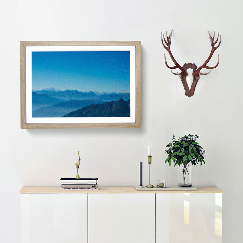 Blue Mountain Range in Annecy France - Picture Frame Painting Print, 48cm H x 65cm W x 2cm D, Oak Framed