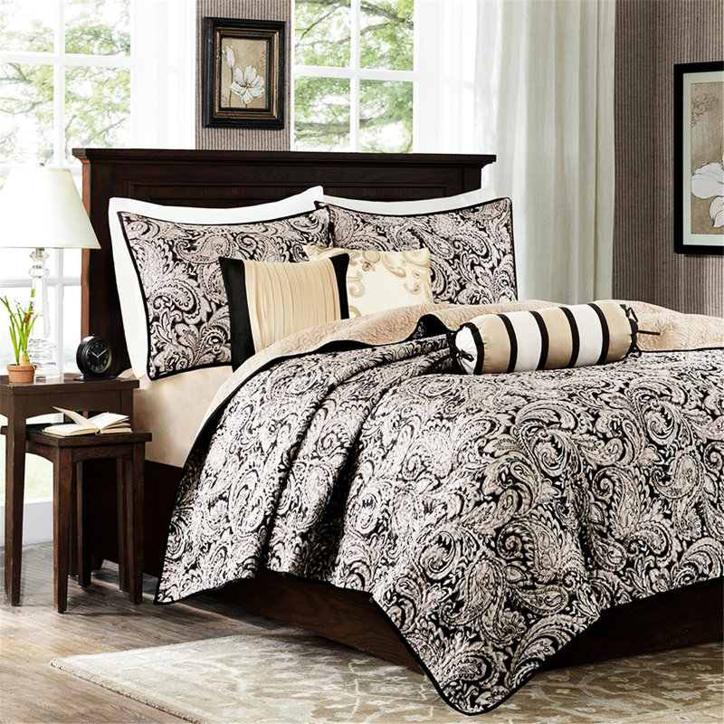 6 literie avec courtepointe - très grand / très grand noir en microfibre de coton avec rembourrage en coton pour un élégant lit de nuit Vermicelle traditionnel