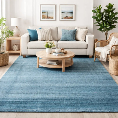Tapis | Tapis tissé à la main en laine et bambou bleu sarcelle