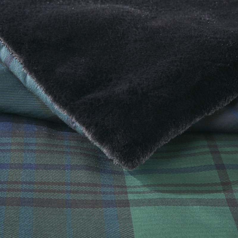 Full Green Plaid Faux Fur Down Alternative Comforter Set