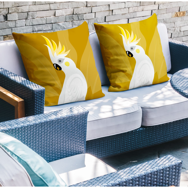 Coussin intérieur / extérieur Catoo Bird, L 15 po x H 15 po, Jaune