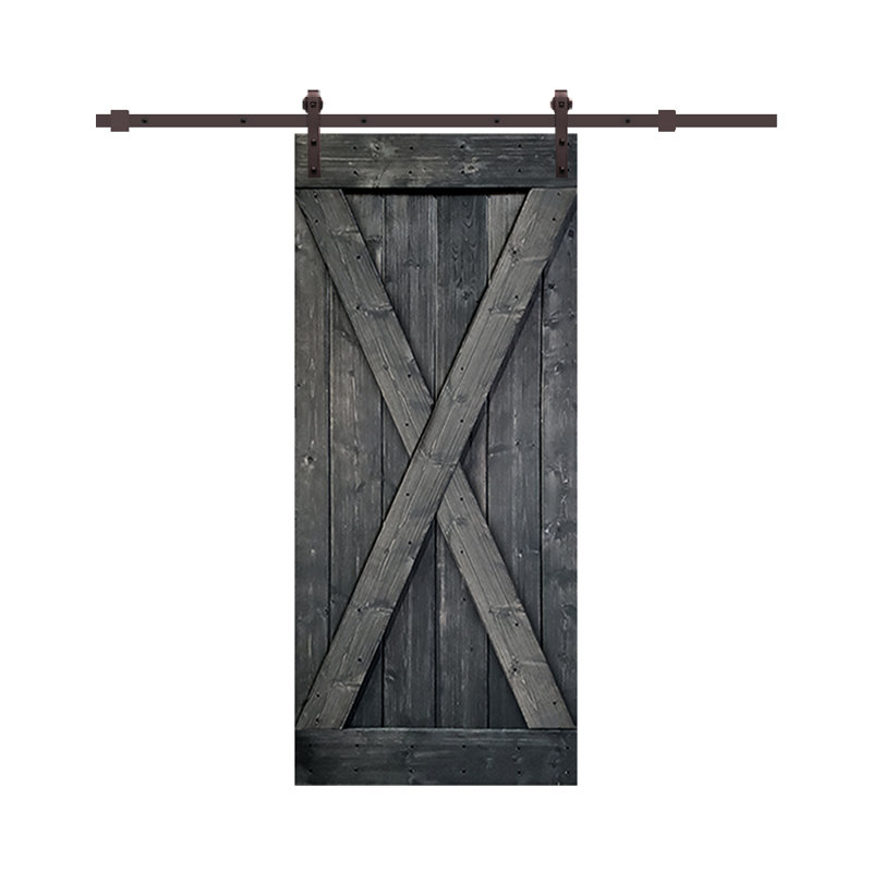 Panelled Wood Stained X Series Diy Barn Door With Installation Hardware Kit, 36" x 84", Grey