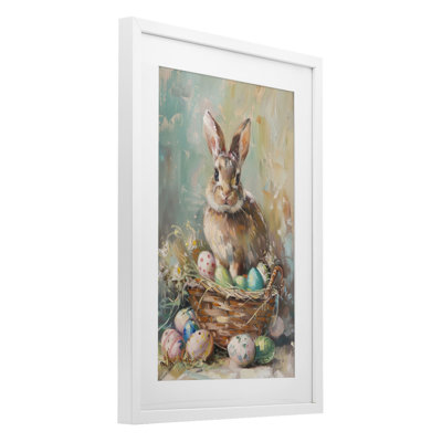 Printemps, panier de lapin de Pâques, reproduction encadrée sous verre, design par LSR Design Studio