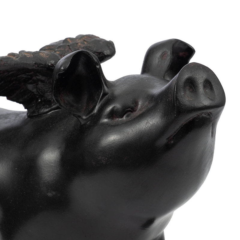 Flying Pig Sculptural Accent  Set of 2  7" x 3" x 5.5"  Black