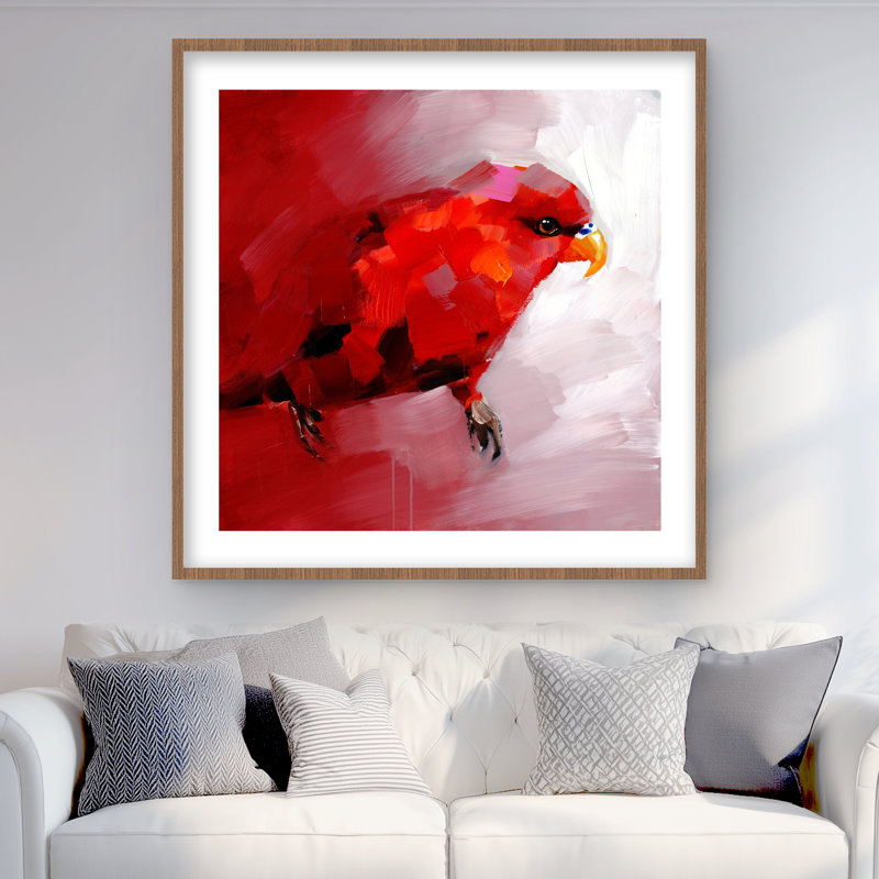 Abstrait perroquet rouge, H 36 po x l 36 po