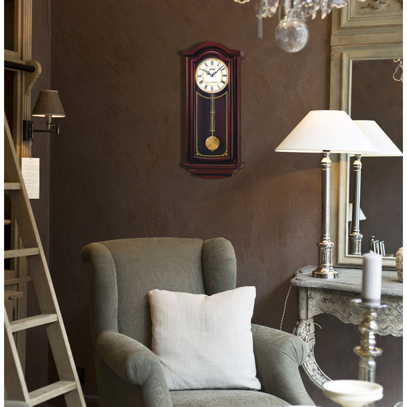 QXH118BLH Pendulum Wall Clock, MAHOGANY FINISH