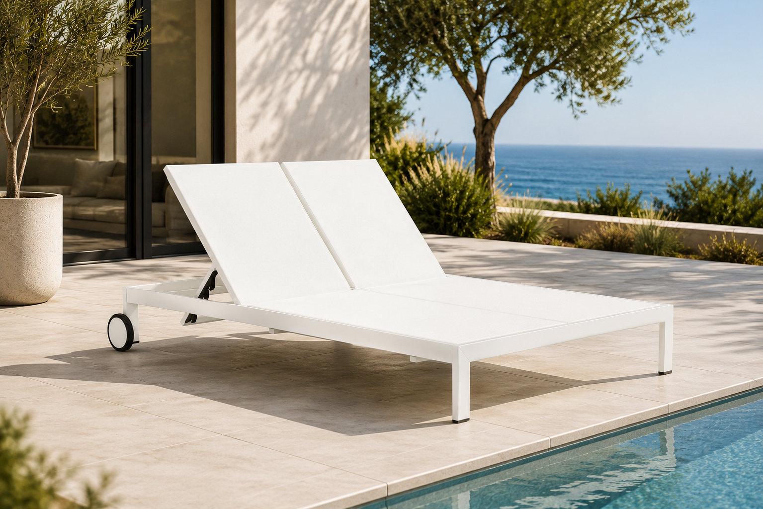Isabella 53" Patio Double Chaise Lounge, White