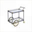 Chariot de service, cadre en métal industriel noir / or avec tablettes en verre trempé Support à vin | Noir et or | Verre, métal