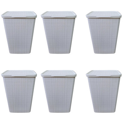 Panier à linge en rotin YBM Home avec couvercle à charnières, trous de ventilation, bac léger et durable avec poignées découpées, vêtements de rangement sales, économiseur d'espace, paquet de 6