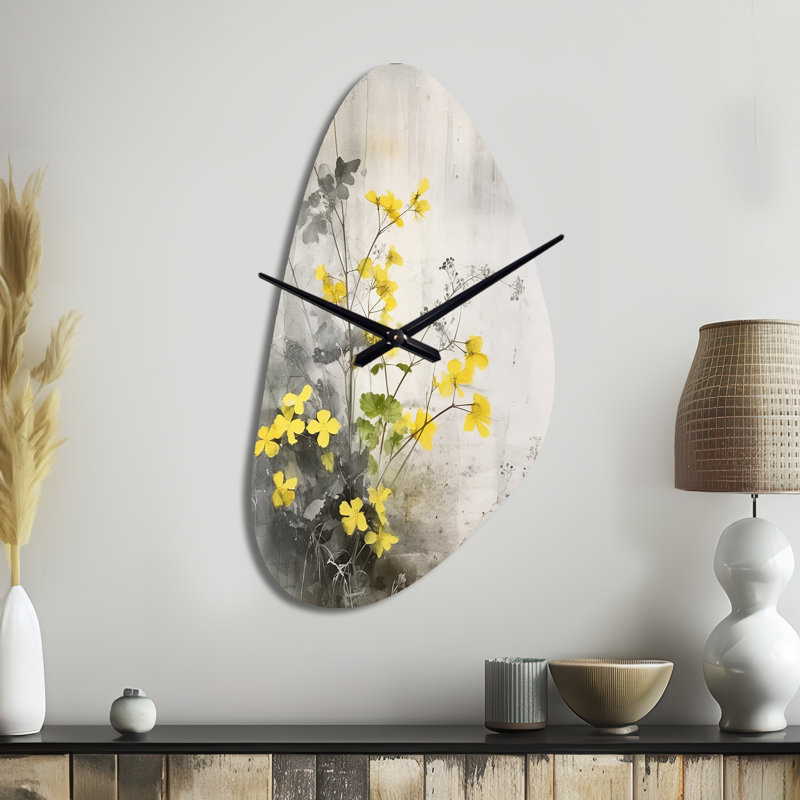 Grande horloge murale à motif floral jaune et jaune, Grand