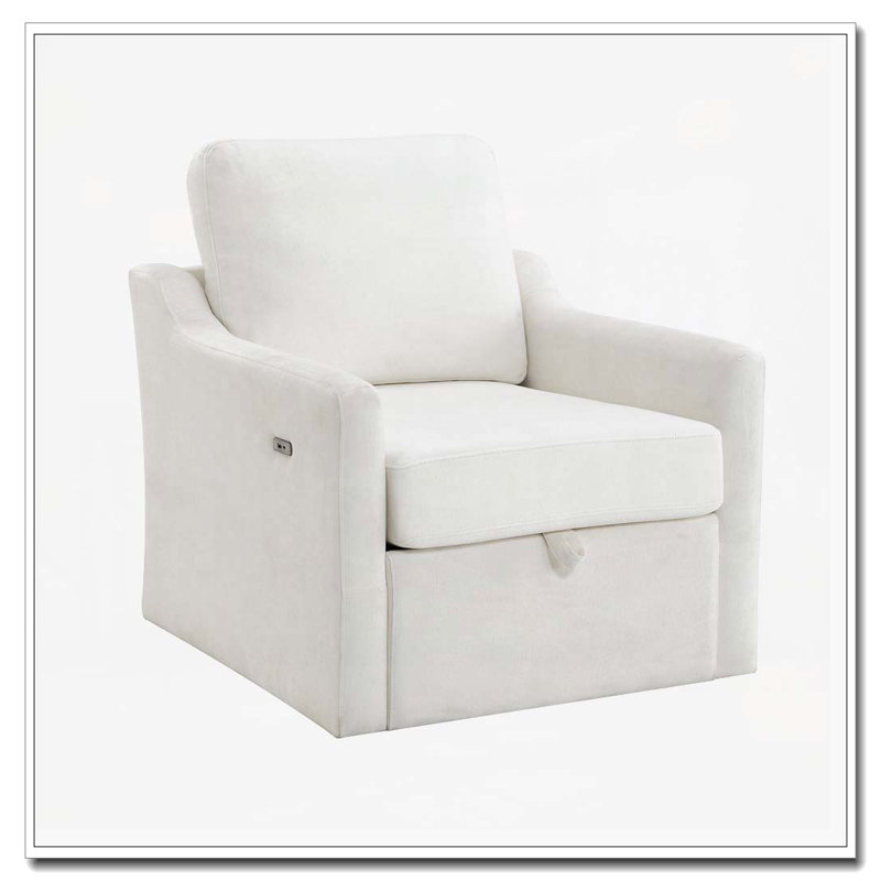 Fauteuil pivotant en chenille avec charge USB + TYPE-C et poche pour livre, Blanc
