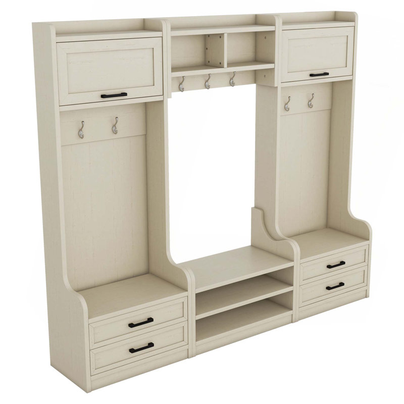 4-in-1 Detachable Hall Tree with Storage and 7 Hooks, Multi-Functional Entryway Organizer for Coats, Shoes, and More, Beige