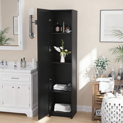 Armoire de rangement haute et étroite avec 3 tablettes réglables, porte simple, armoire d'angle peu encombrante pour les petits espaces
