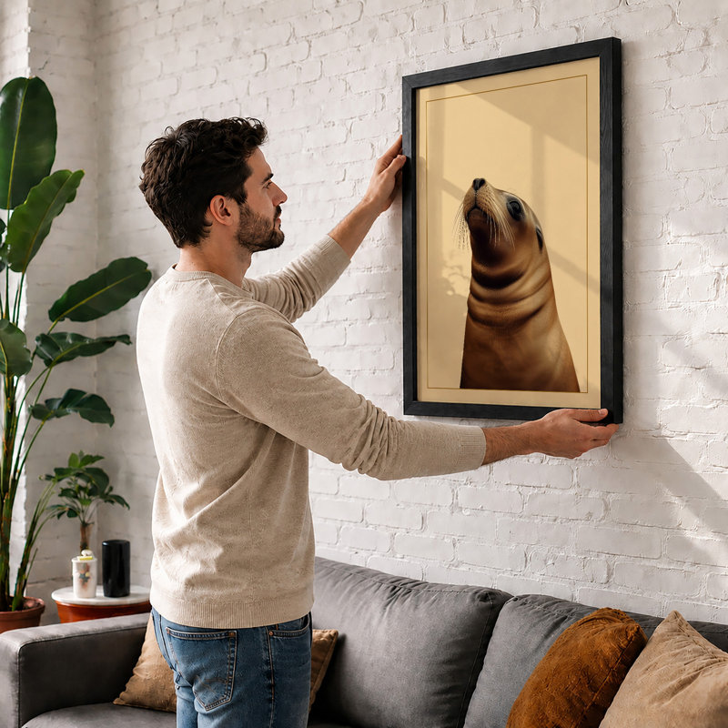 Contemplative Seal Minimalist - Print, A1 - 84.1 x 59.4 cm, Oak
