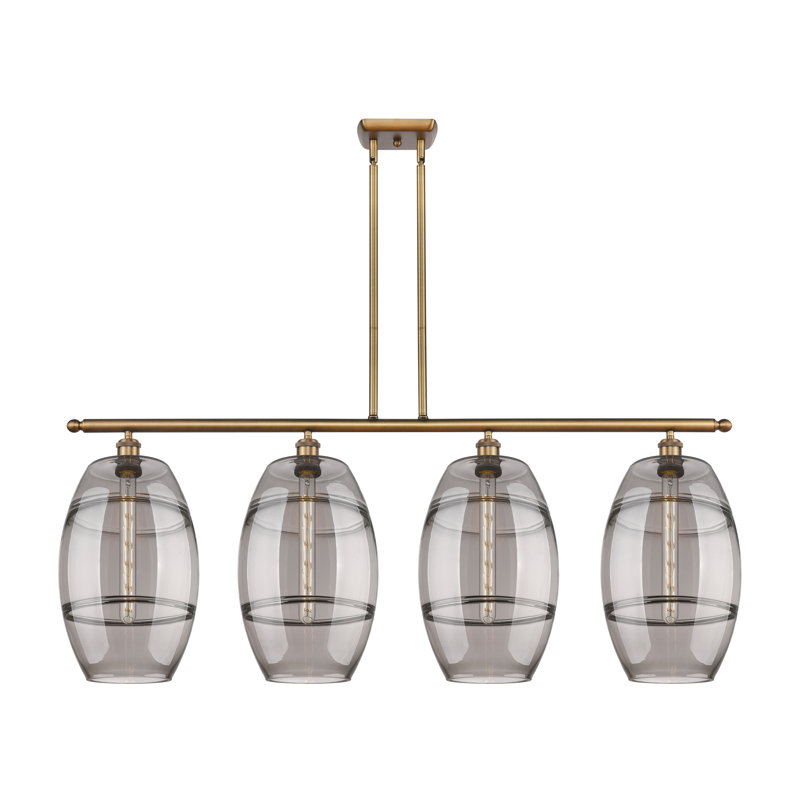 Luminaire suspendu rond / ovale pour îlot de cuisine à 4 lumières Dundrod, Transparent, Laiton brossé