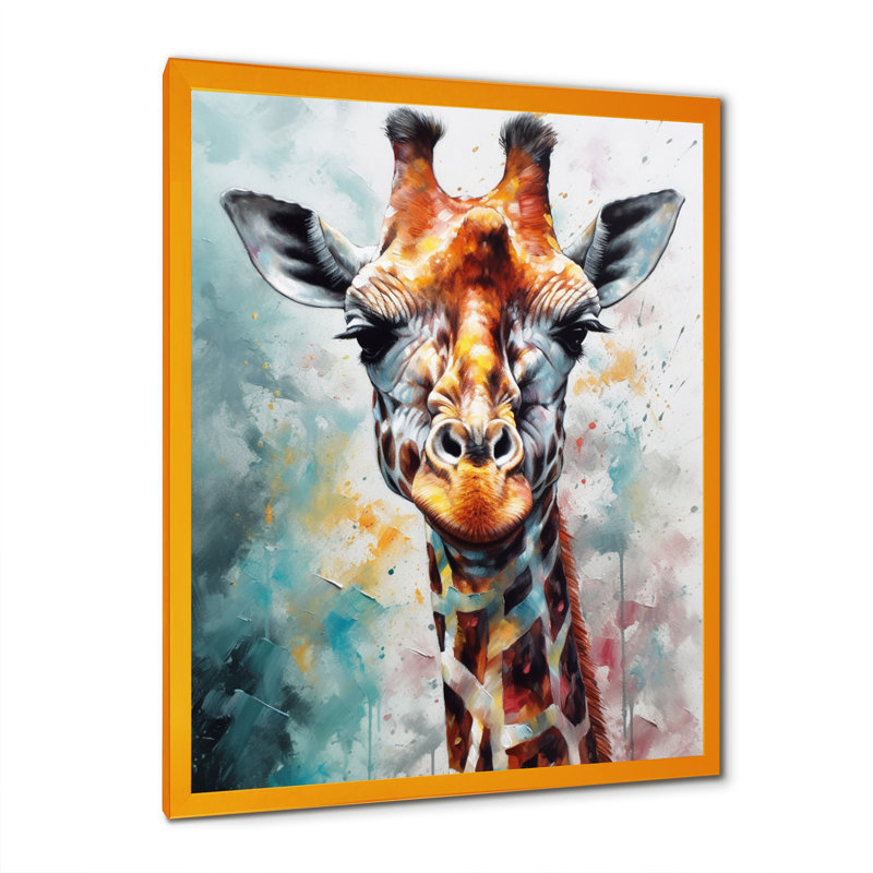 Portrait abstrait de girafe - Art mural girafe, H 44 po x l 34 po, Cadre doré